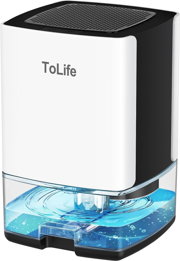 ToLife Dehumidifiers for Home 30 OZ Water Tank with Auto-Off, Portable Small Dehumidifier for Room, Bathroom, Bedroom, RV, Closet 500 sq.ft, 7 Colors LED Light, White