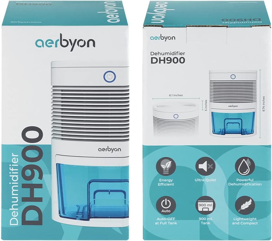 Amazon.com - aerbyon DH900 Energy Efficient Dehumidifier 190 sq.ft coverage with Auto Turn Off at Full Tank, 30oz Portable, Lightweight, and quite for use in Home, Bedroom, Bathroom, Kitchen, 2-year warranty