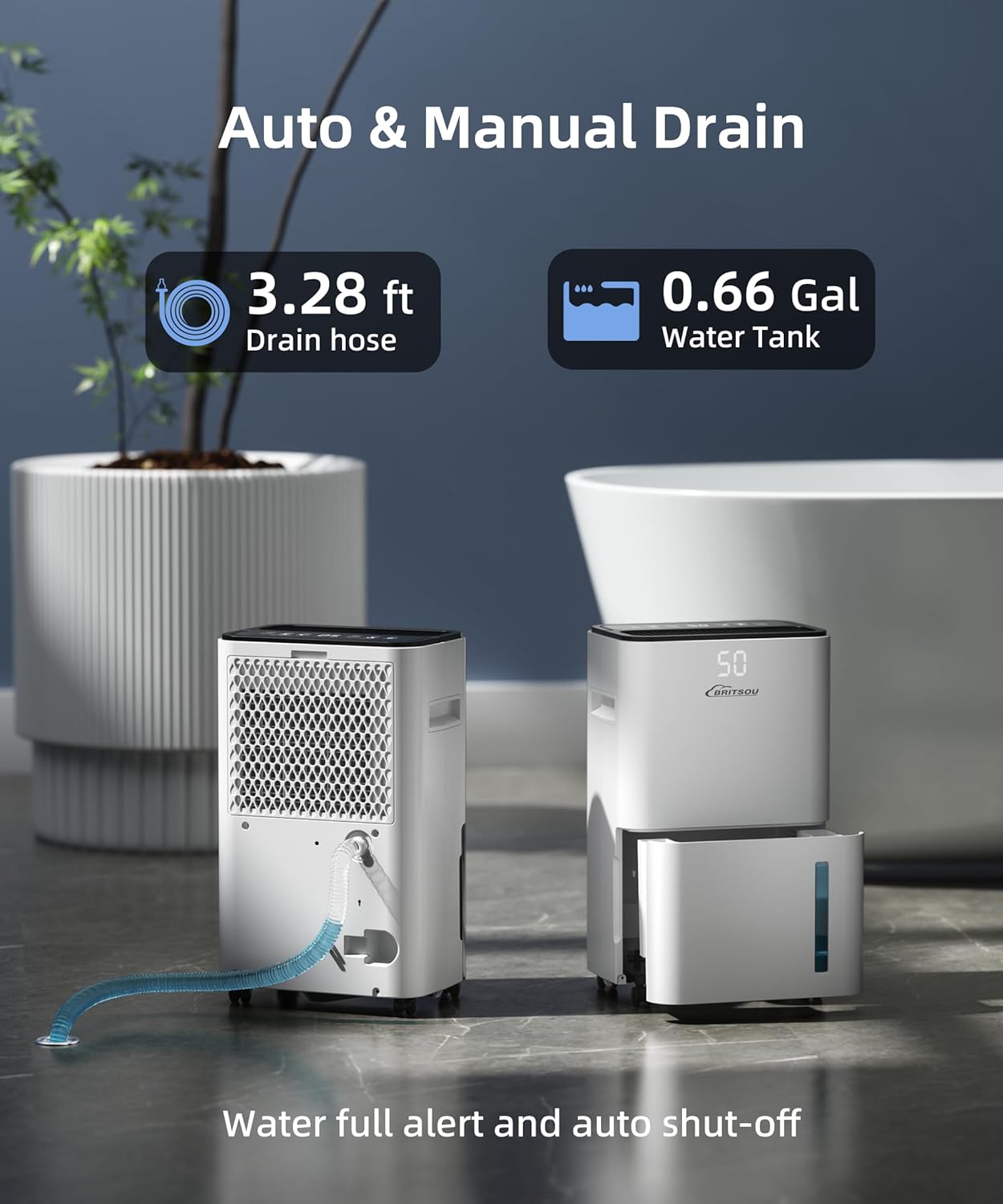 Dehumidifier 2500 Sq. Ft 30 Pint BRITSOU Dehumidifiers for Home Basements Bedroom Bathroom with Drain Hose | Quiet Dehumidifier for Medium to Large Room | Dry Clothes Mode | Intelligent Humidity Control with 24HR Timer