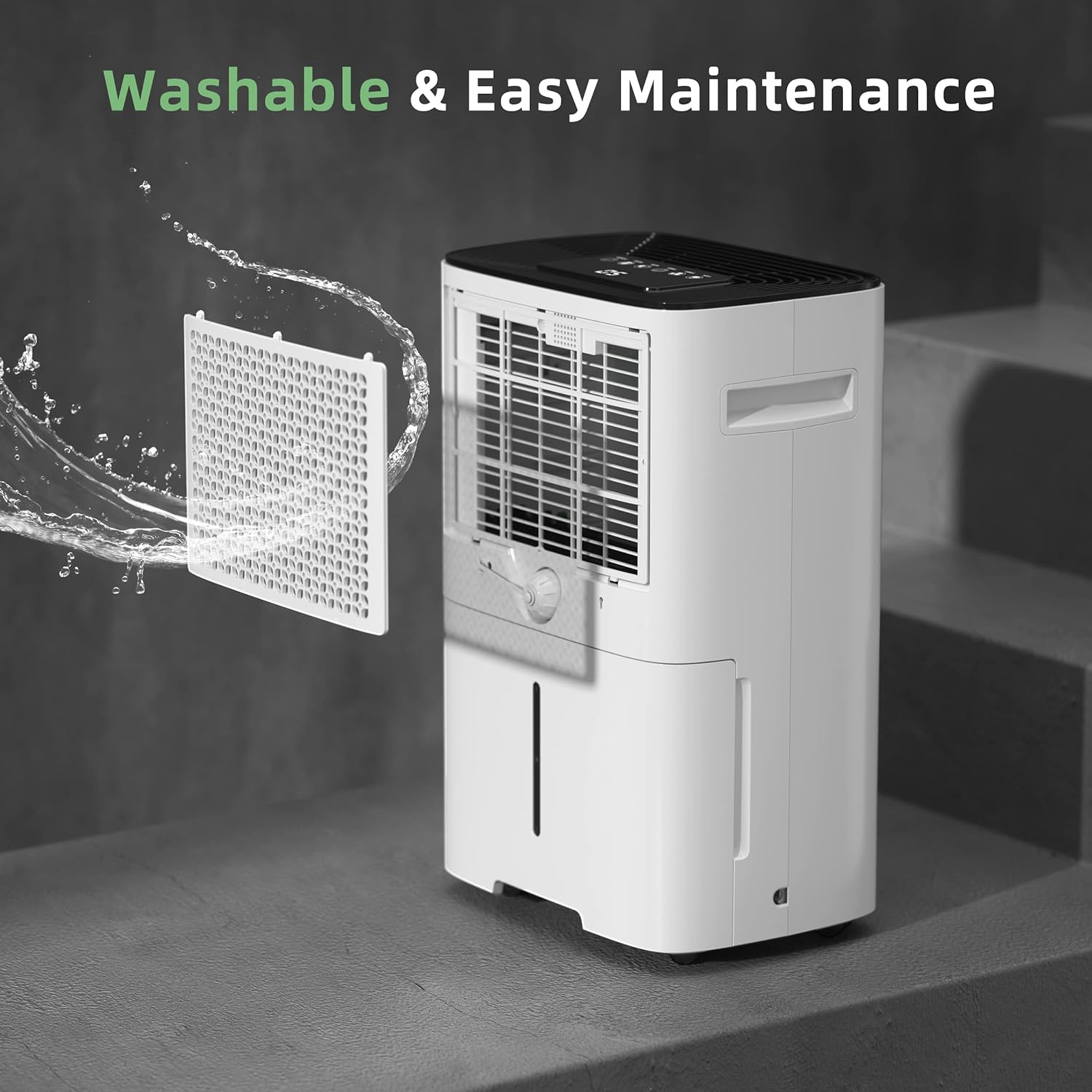HOGARLABS 30 Pint Dehumidifiers Up to 2000 Sq Ft for Continuous Dehumidify, Home Dehumidifier with Digital Control Panel and Drain Hose for Basements, Bedroom, Bathroom. White